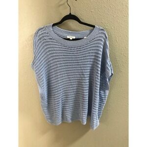 Max Studio London Light Blue Open Knit Crochet Boxy Top XL 3710992
